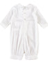 Baby Boys White Pleated Long Sleeve Long Baptism Cotton Coverall Hat Set 0-24M - SophiasStyle.com
